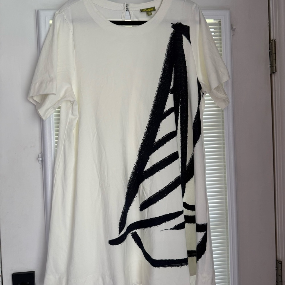 Anthropologie White Mini Dress with Black Sail Motif